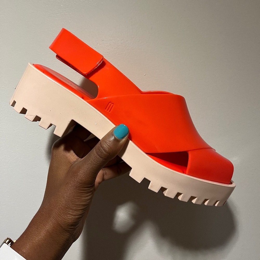 Melissa Platform Sandals, Orange, Plastic, Velcro Straps